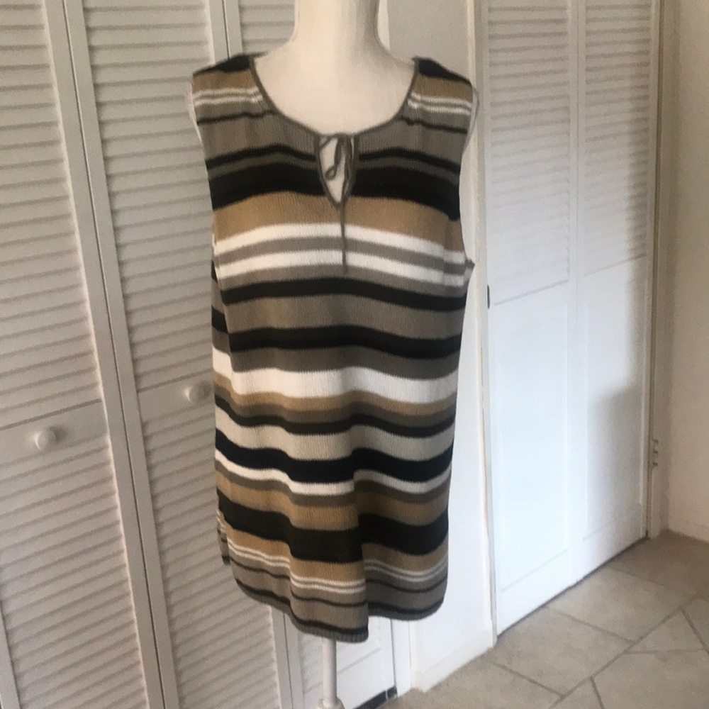 Avenue tunic length knit sleeveless top‎ size 18/20 green, brown, black & tan
